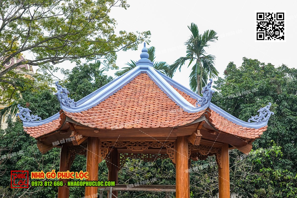 Cận cảnh phần mái của chòi lục giác