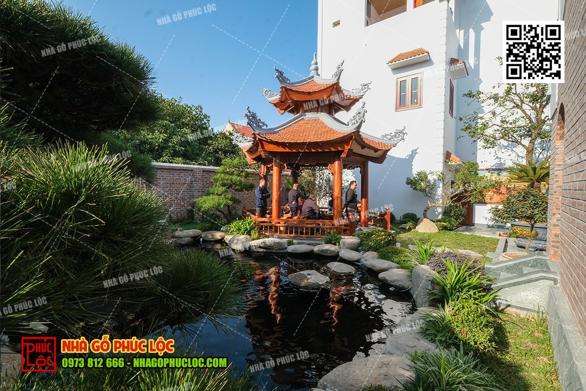 Nhà chòi lục giác chồng diêm trong sân vườn